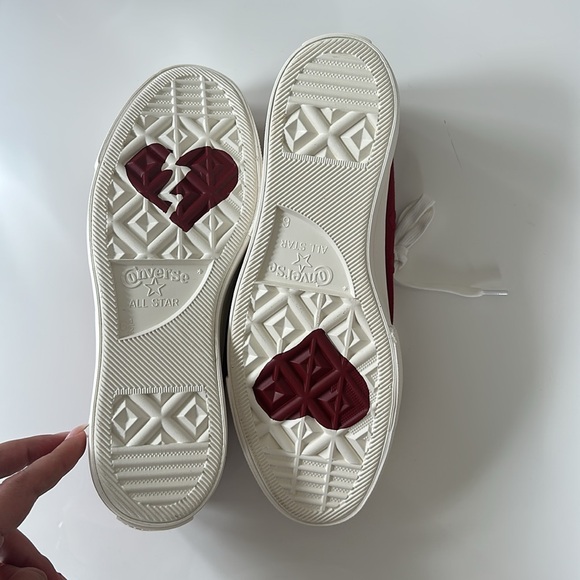 Converse Red Canvas Sneakers with White Soles Valentines Day Collection - Picture 8 of 12